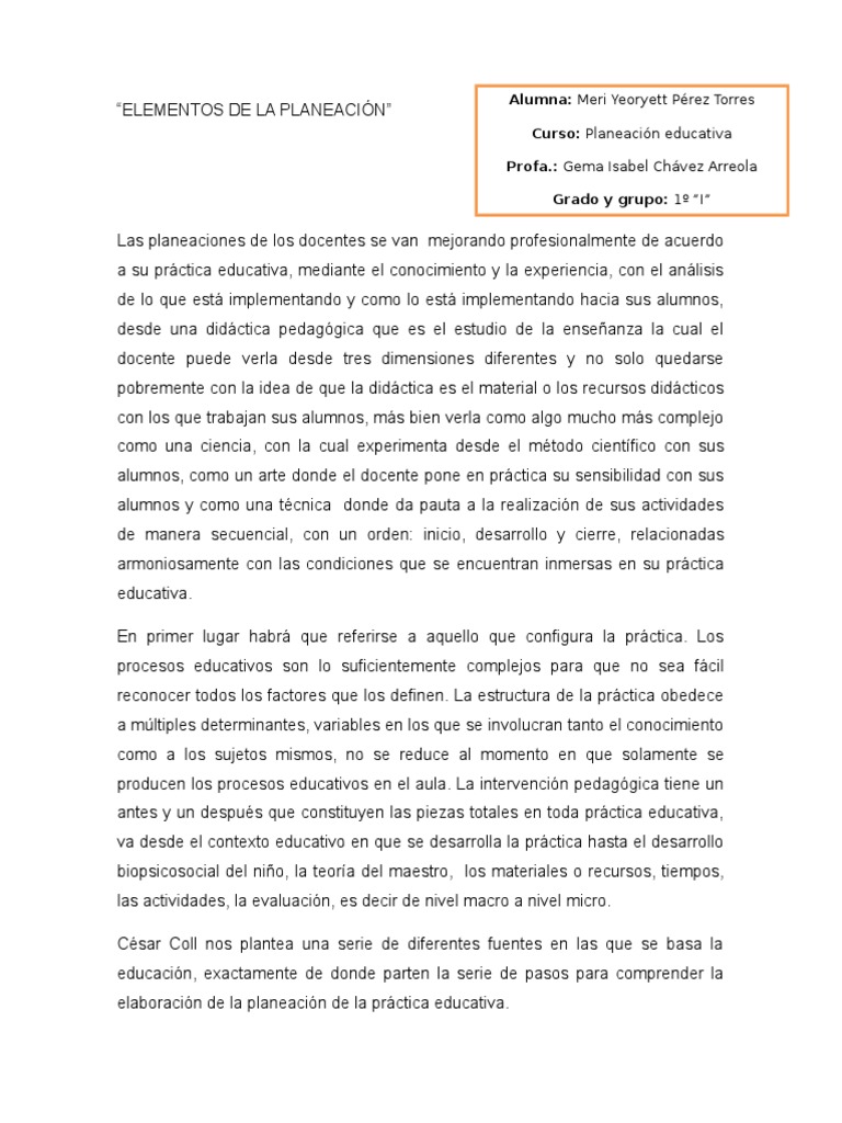 Elementos Clave en la Planeación Educativa | PDF | Planificación ...