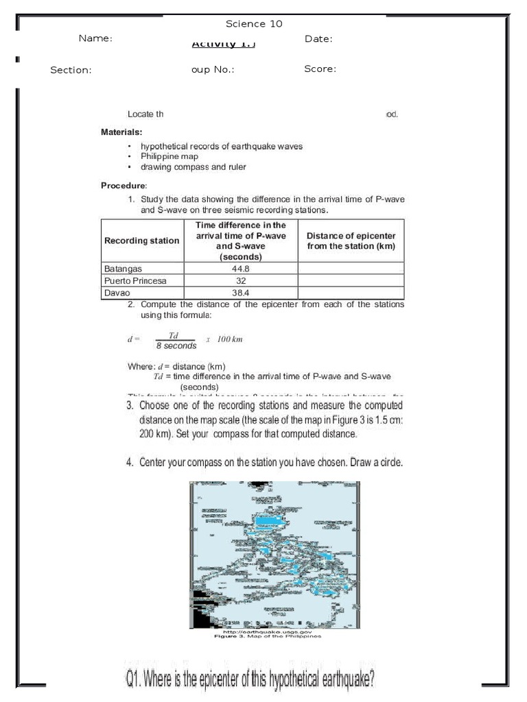 Plate Tectonics Activity for Science 10 | PDF