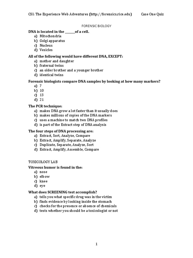 worksheet Csi Web Adventures Worksheet quiz1 dna profiling autopsy