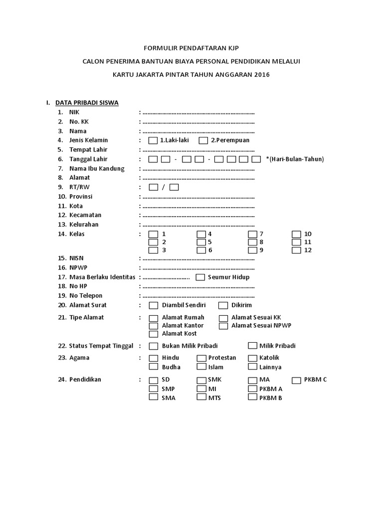 Formulir Pendaftaran KJP | PDF | Ilmu Sosial