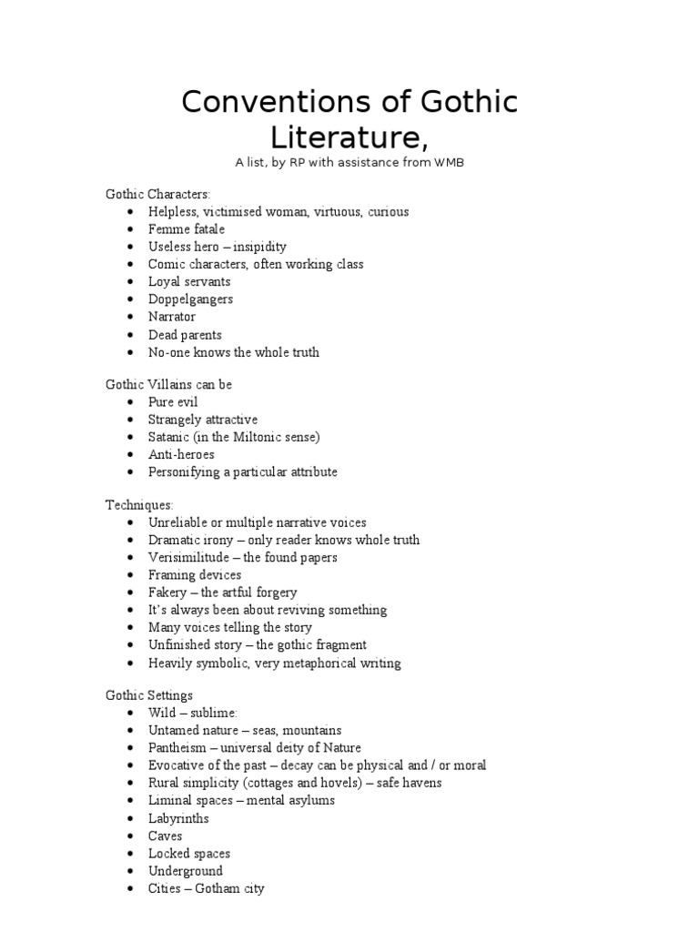 Alevel Gothic The List