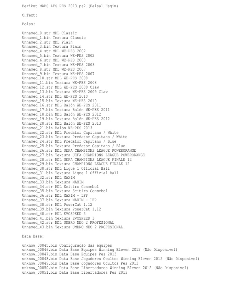 PES 2013 PS2 AFS Maps Guide | PDF | Sports Organisations | Sports Clubs
