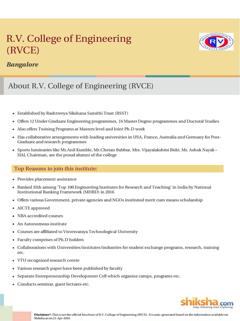 Overview of R.V. College of Engineering | PDF | Academia | Teaching And ...