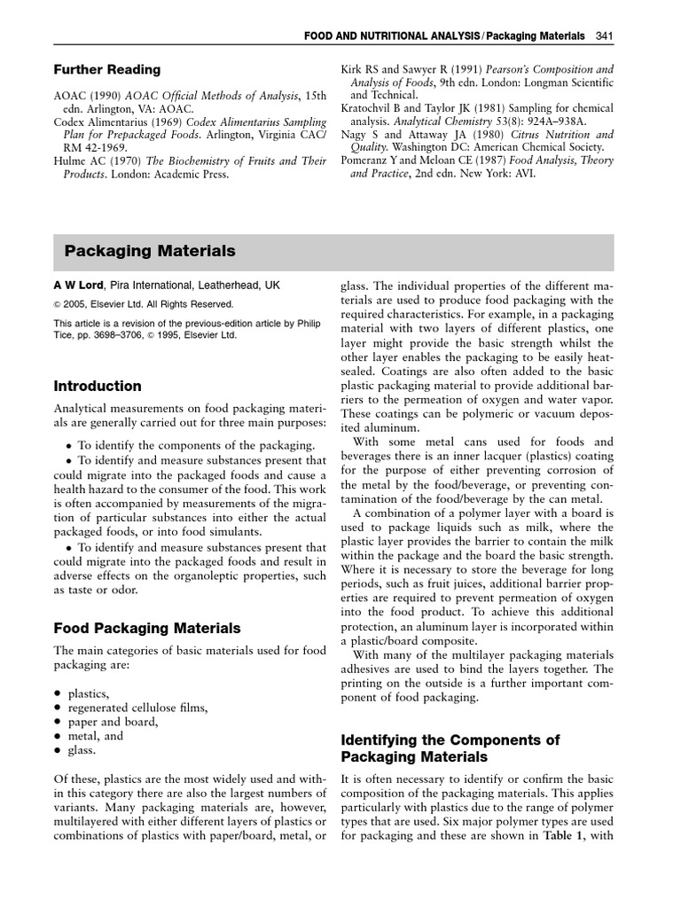 Food Packaging Materials Analysis Guide | PDF | Gas Chromatography ...