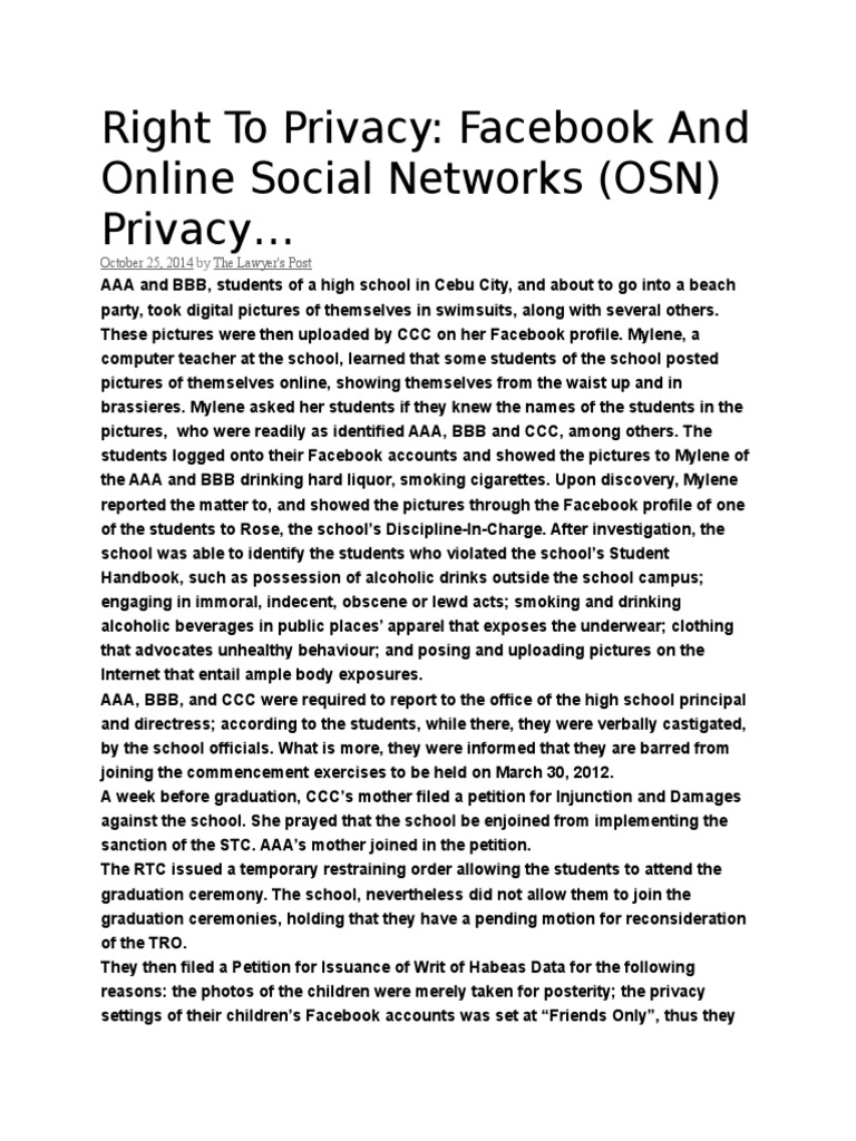 Privacy Rights in Facebook Cases | PDF | Privacy | Facebook