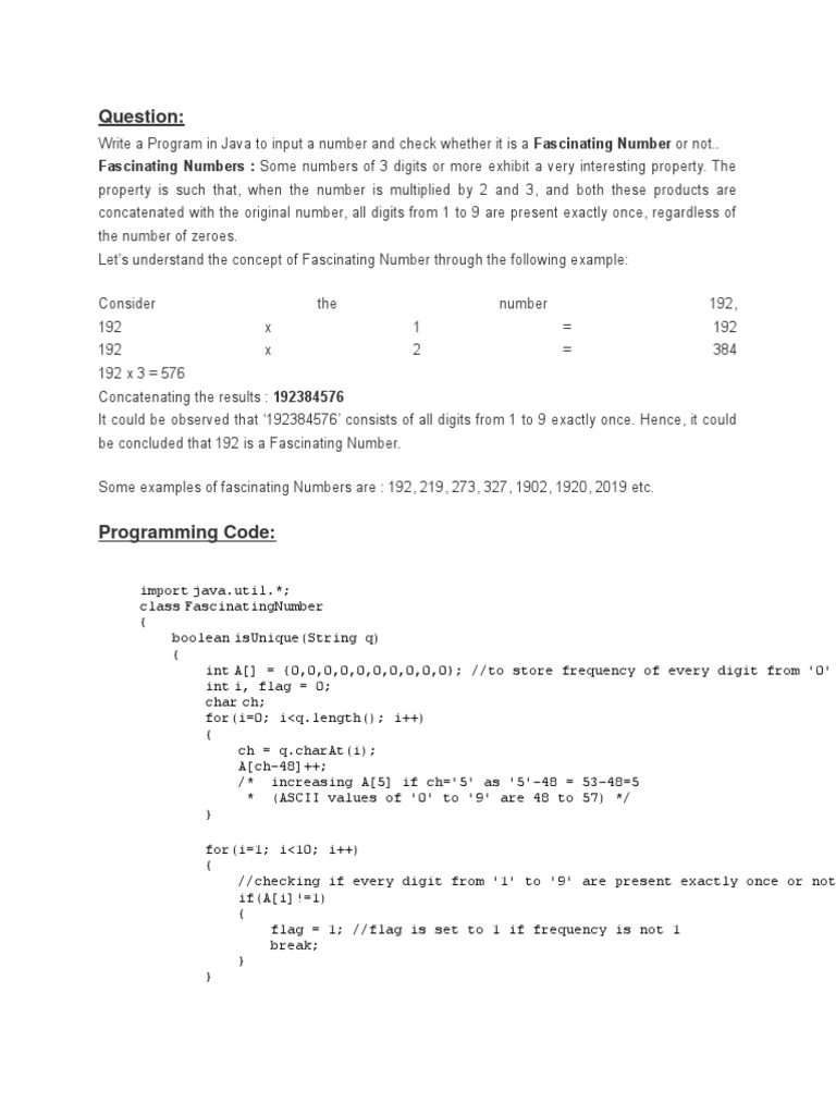 Java Program for Fascinating Numbers | PDF | Method (Computer ...