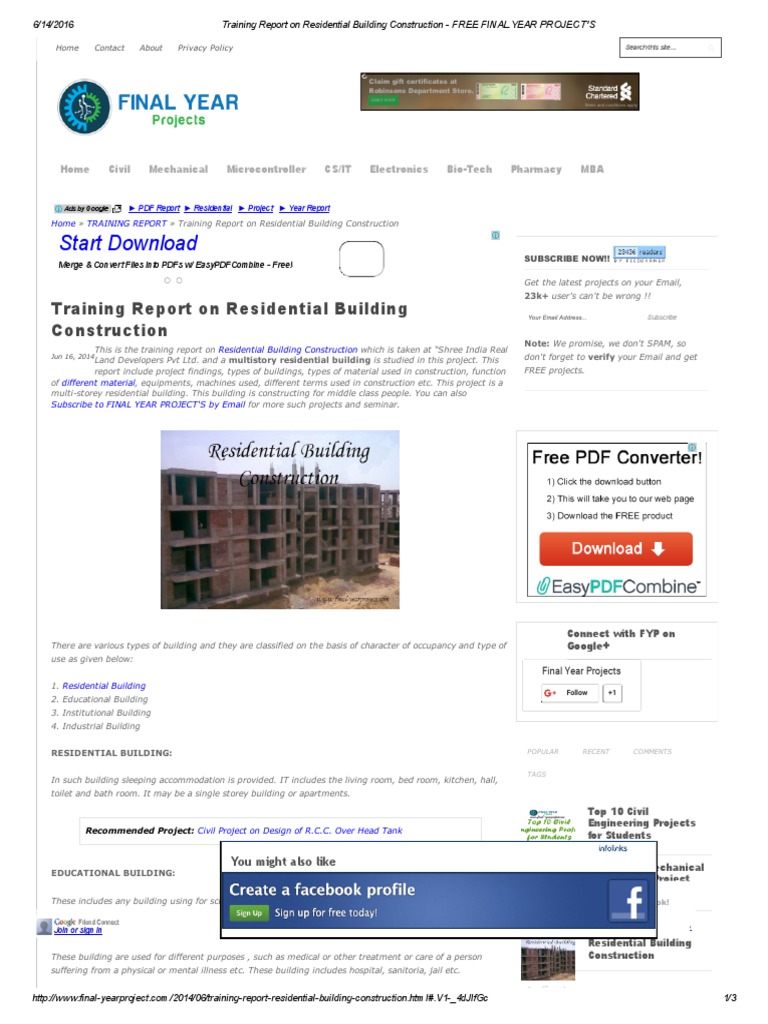 Training Report On Residential Building Construction - FREE FINAL YEAR ...