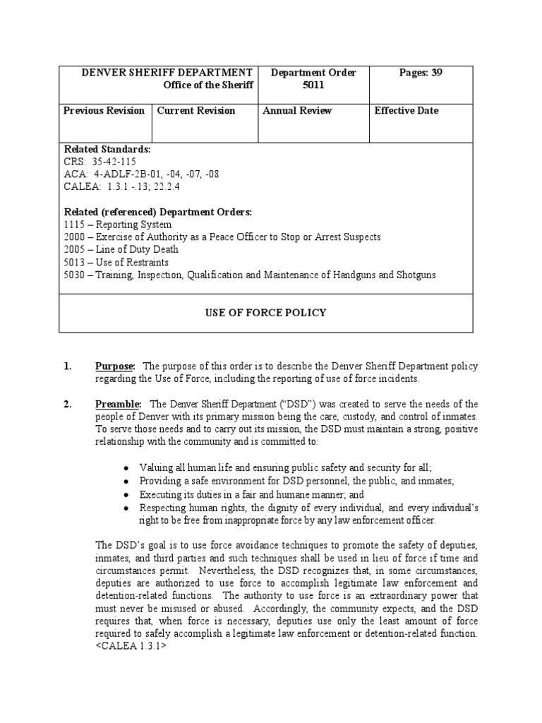 Denver Sheriff Department Use of Force Policy.pdf Use Of Force