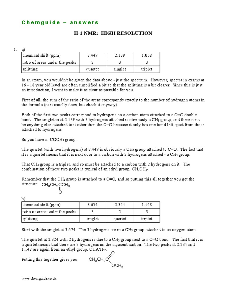 Chemguide Answers H1 NMR High Resolution PDF Atomic Physics