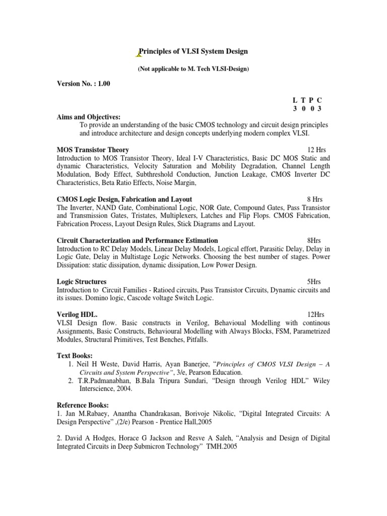 VLSI Design Principles and Techniques | PDF | Cmos | Logic Gate