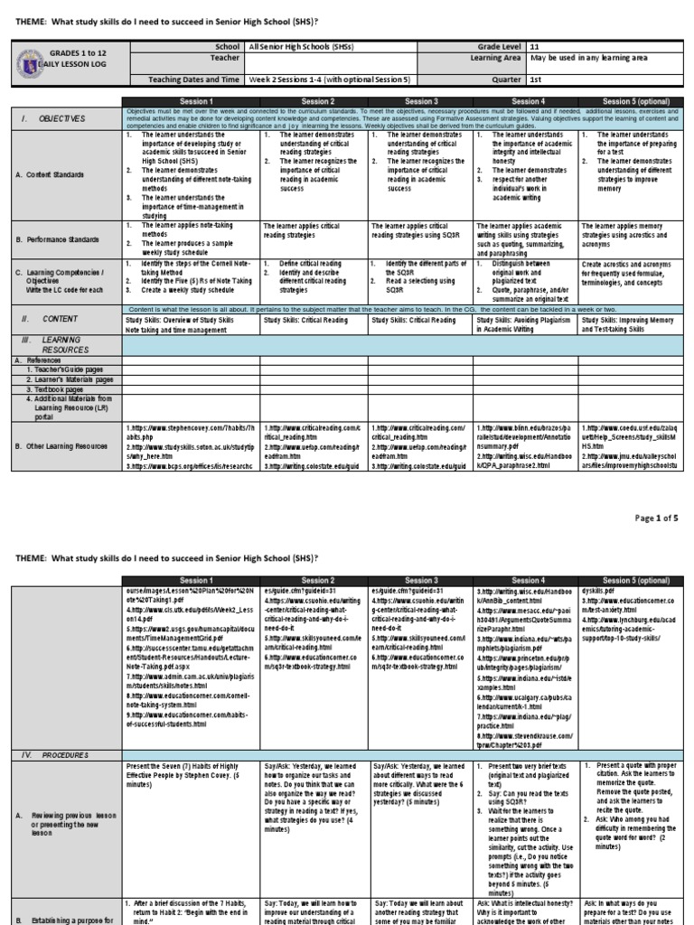 SHS_DLL_Week_2.pdf Study Skills Reading (Process) Free 30day