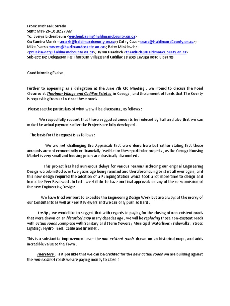 Cadillac Estates/Thorburn Village Letter PDF Economies Business