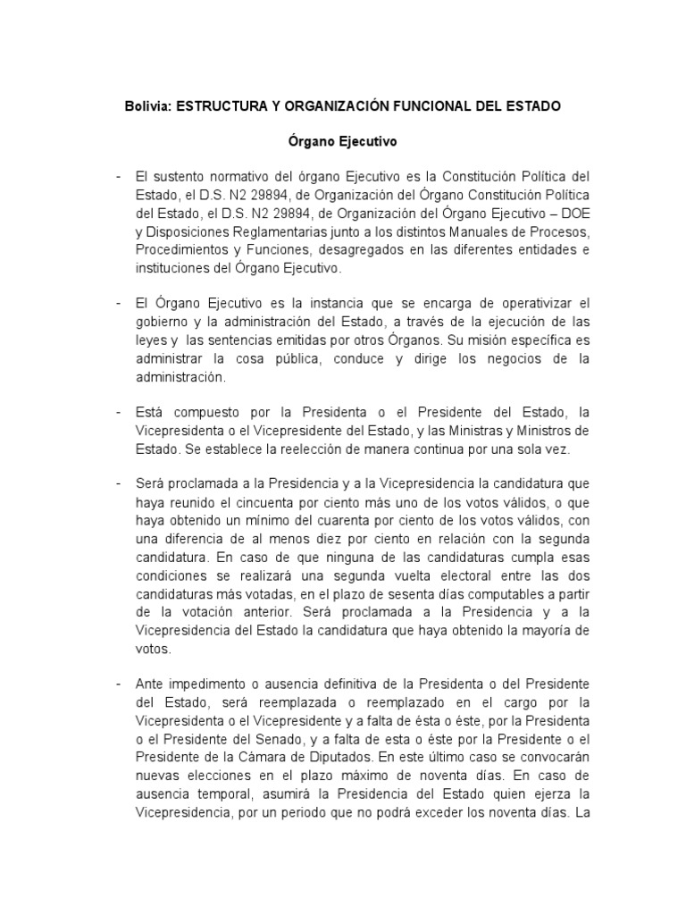 Estructura del Órgano Ejecutivo en Bolivia | PDF | Presidentes de los ...
