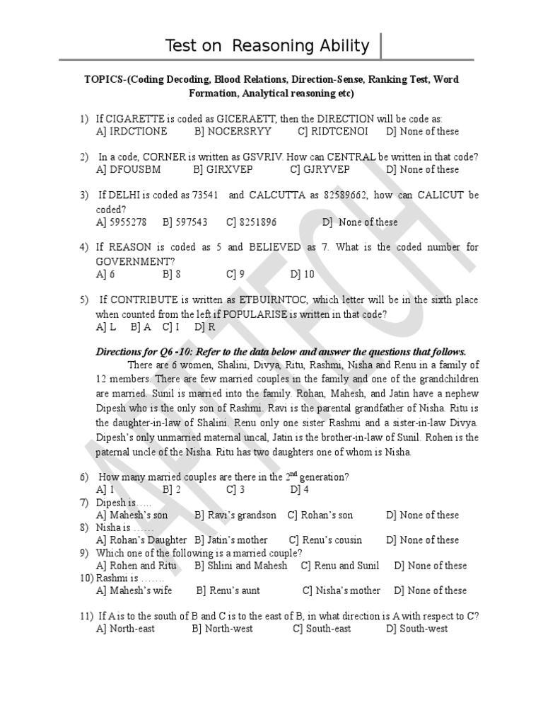 Reasoning Ability Test Questions | PDF | Science | Teaching Mathematics