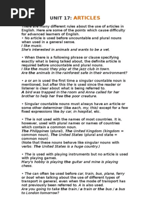 Unit 17 Articles Pdf Plural Noun