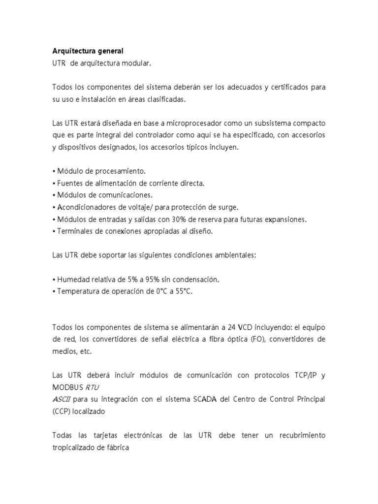 Especificaciones de Utr | PDF | Scada | Hardware de la computadora