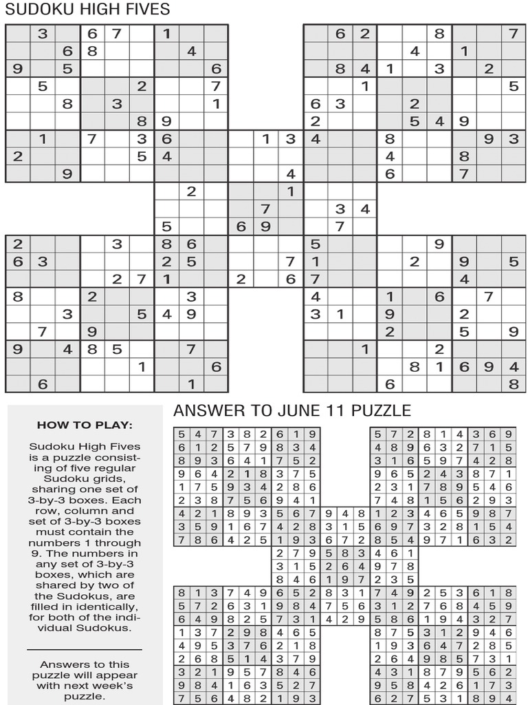 printable sudoku high five june 18
