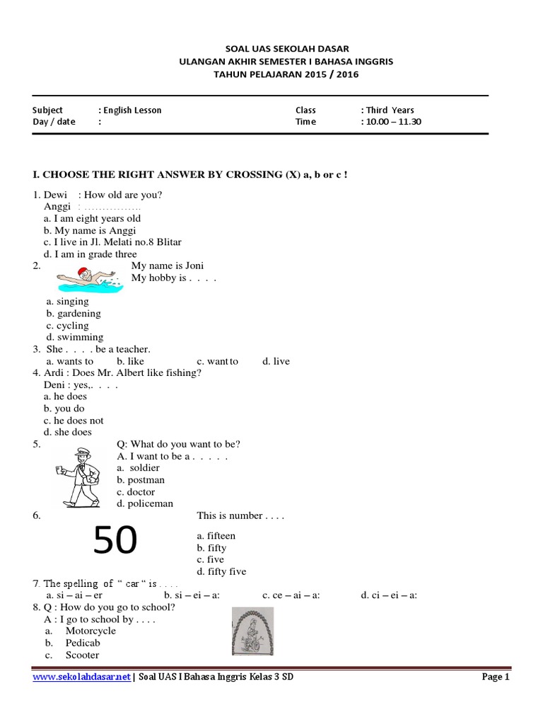 Soal Bahasa Inggris Transportation Kelas 2 Sd Revisi Sekolah