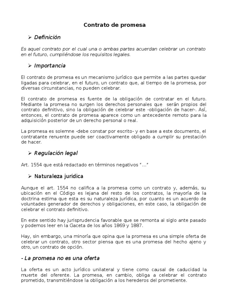 Naturaleza del Contrato de Promesa | PDF | Derecho civil (sistema legal ...