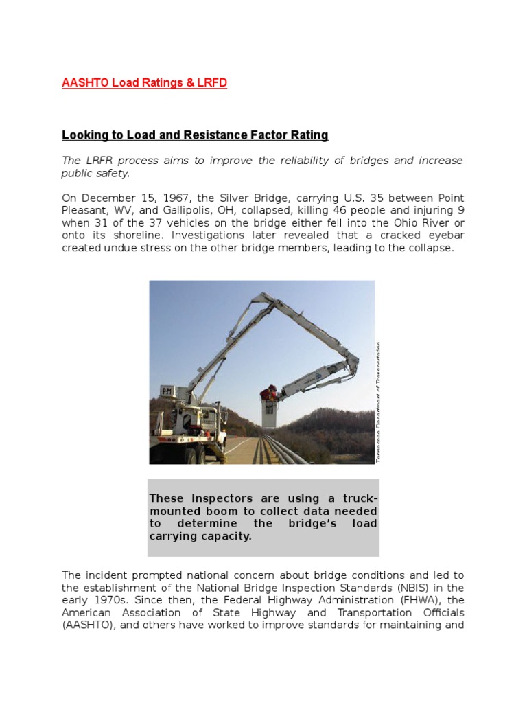 AASHTO Load Ratings3 & Looking to LRFR Structural Load Strength Of