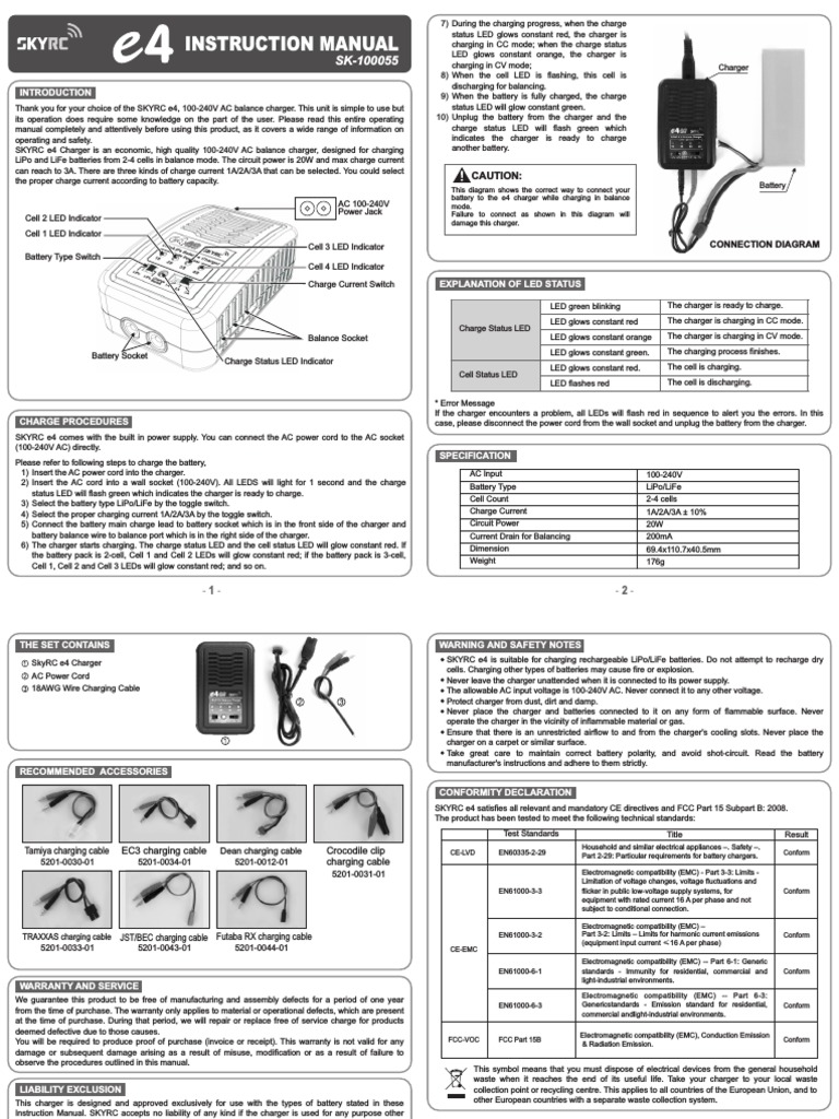 SKYRC e4 Instruction Manual (1) | Battery Charger | Electromagnetic