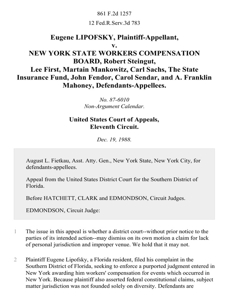 United States Court of Appeals, Eleventh Circuit.: No. 87-6010 Non-Argument  Calendar | PDF | Venue (Law) | Complaint