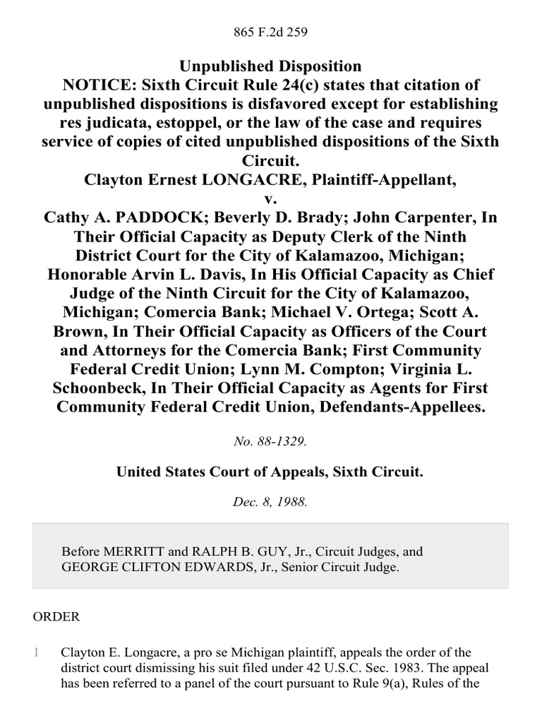 Clayton Ernest Longacre v. Cathy A. Paddock Beverly D. Brady John