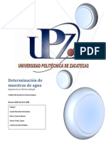 Determinación de muestras de agua para análisis de calidad