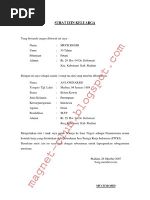 Surat Izin Keluarga Bekerja Ke Luar Negeri