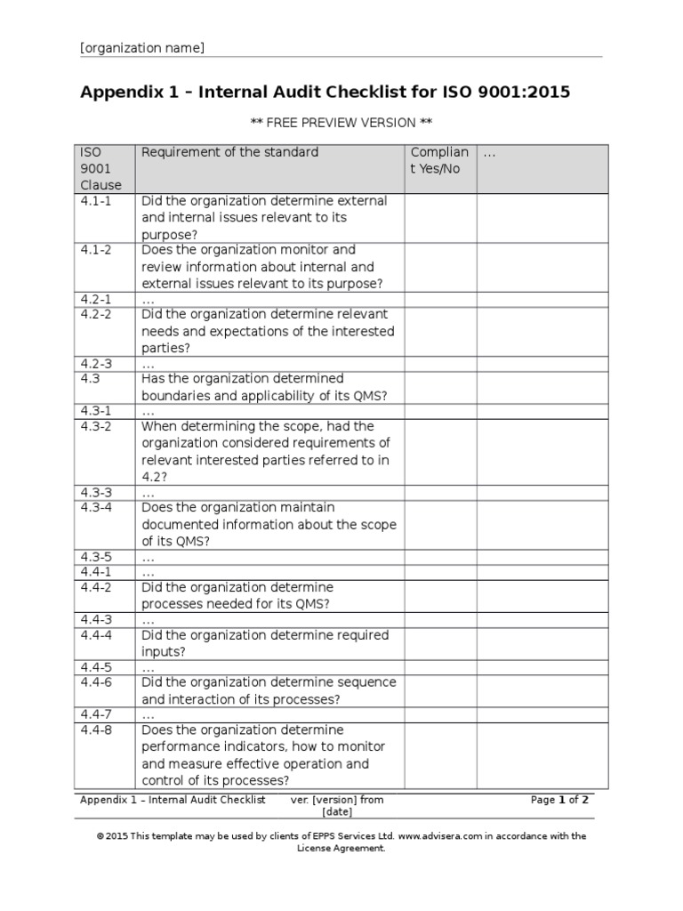15.1 Appendix 1 Internal Audit Checklist Preview En