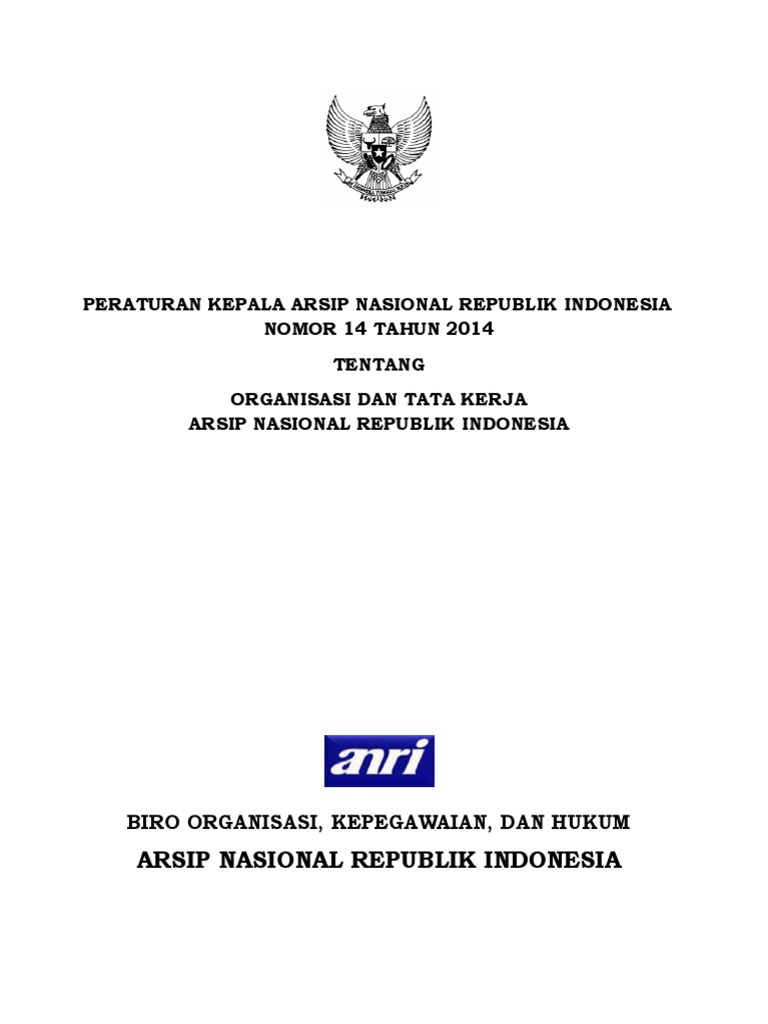 Peraturan Kepala Arsip Nasional RI Nomor 14 Tahun 2014 tentang Struktur