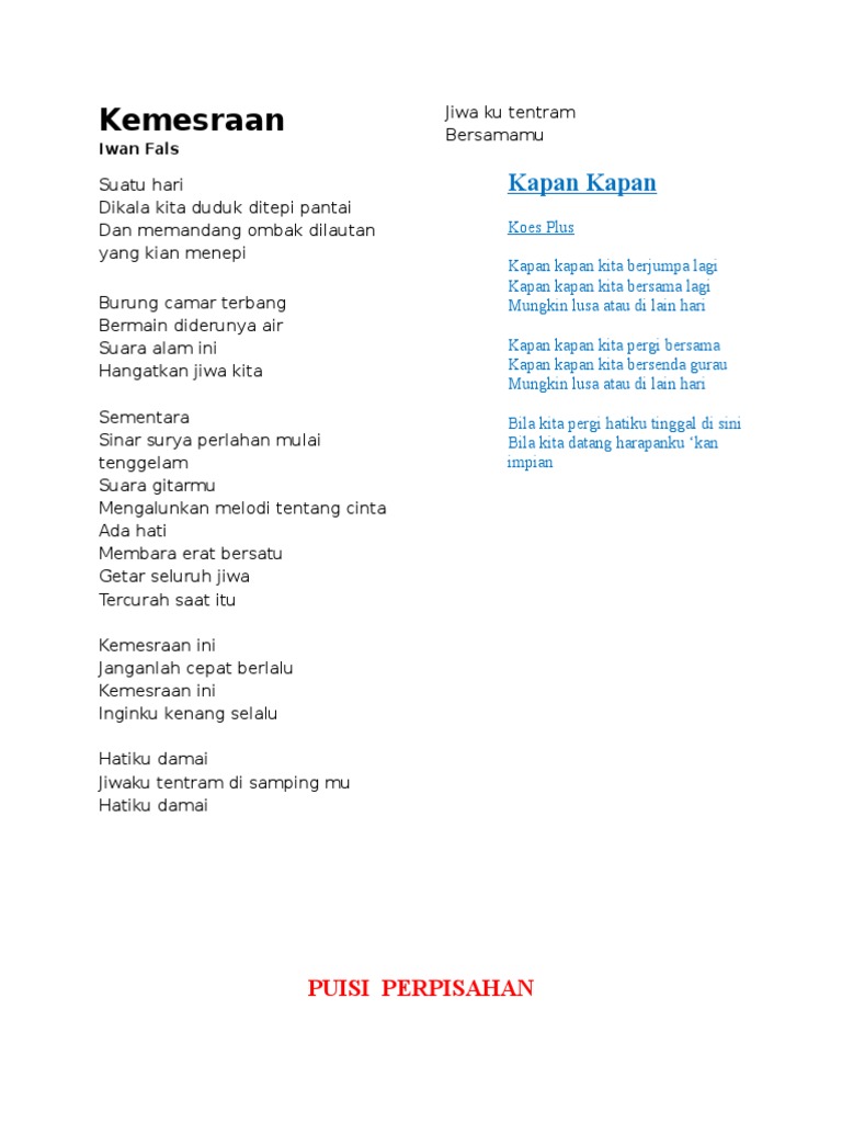Lagu Kemesraan Dan Puisi Doc