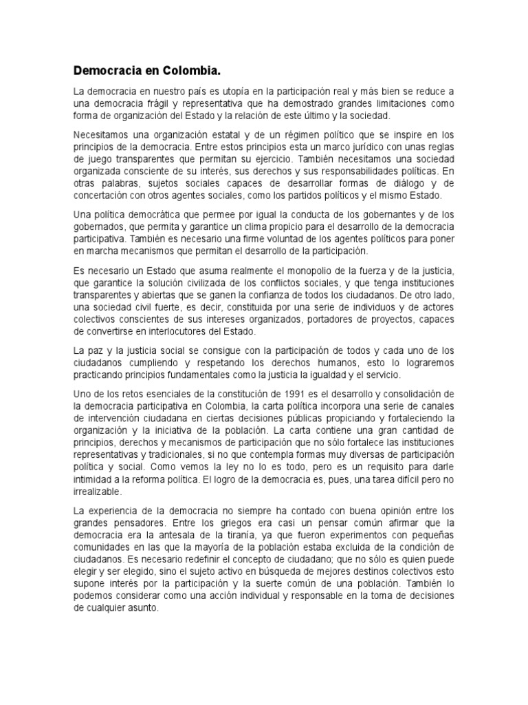 Democracia y Estado Social en Colombia | PDF | Democracia | Ideologías ...