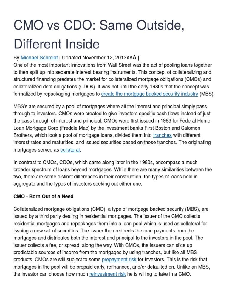 404b CMO Vs CDO PDF Collateralized Debt Obligation Mortgage