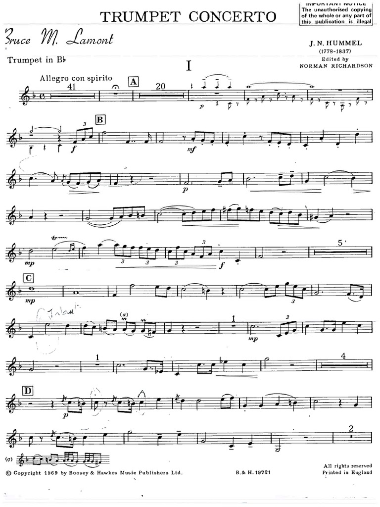 Hummel Concerto in Eb Trumpet Part