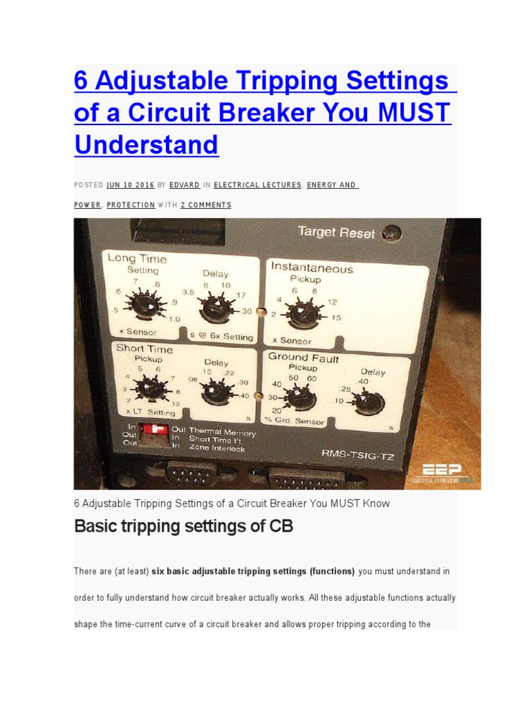 6 Adjustable Tripping Settings of a Circuit Breaker You MUST Understand