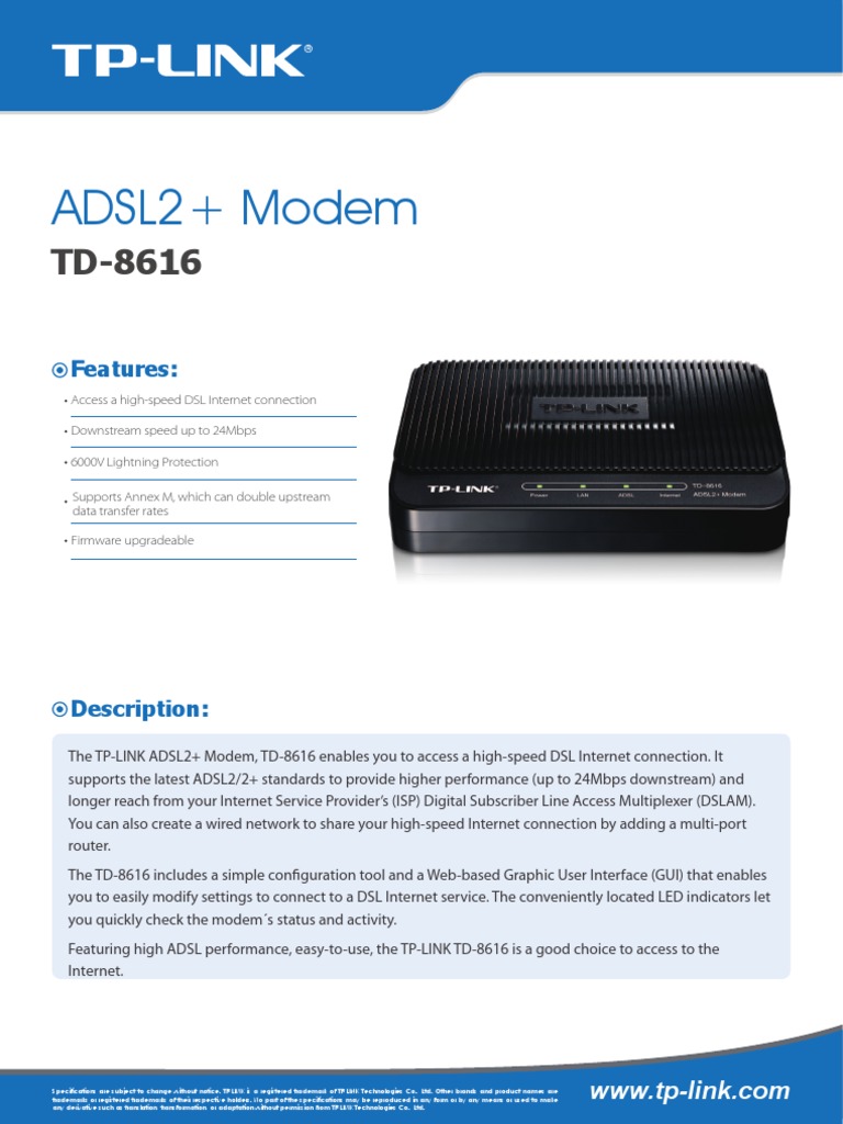 TP-LINK TD-8616 ADSL2+ Modem Review | PDF