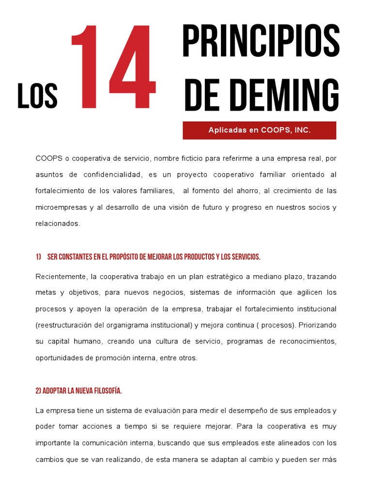 14 Principios De Deming Aplicados A Una Empresa Nueva