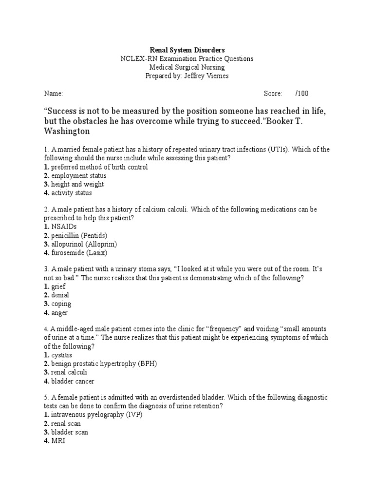 Nclex questions renal
