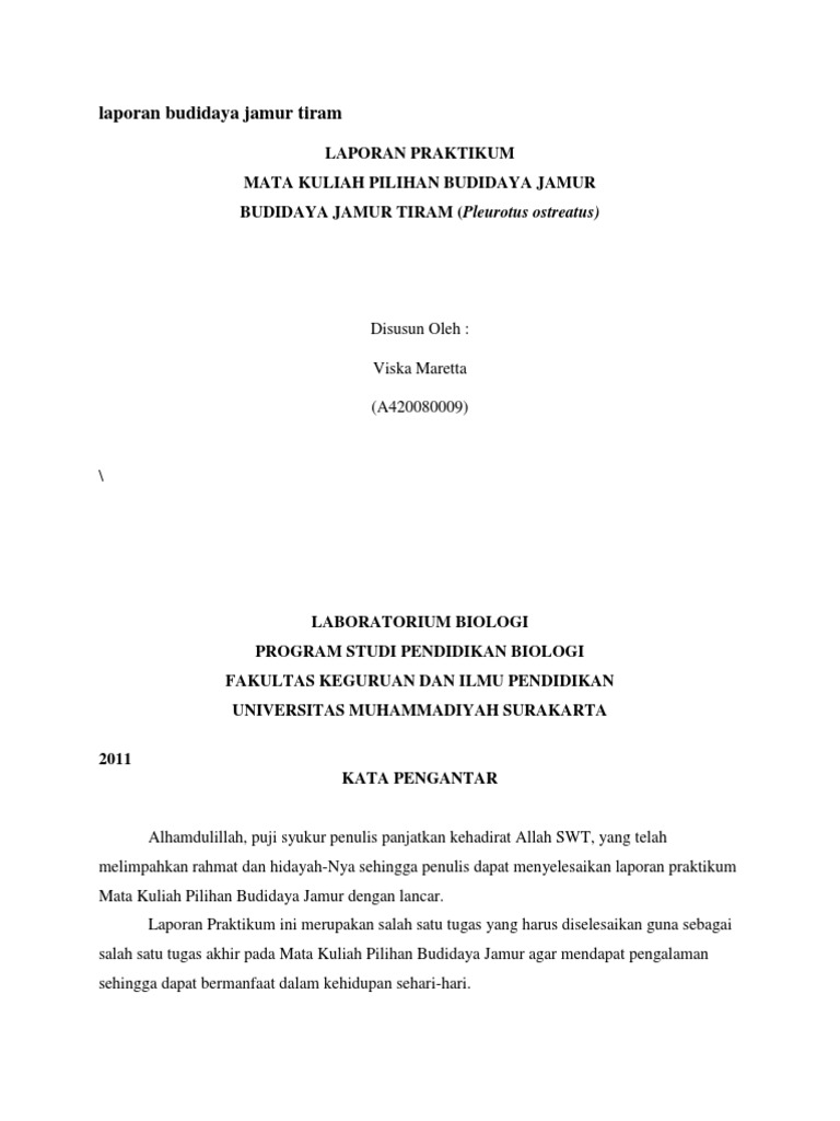 Laporan Budidaya Jamur Tiram