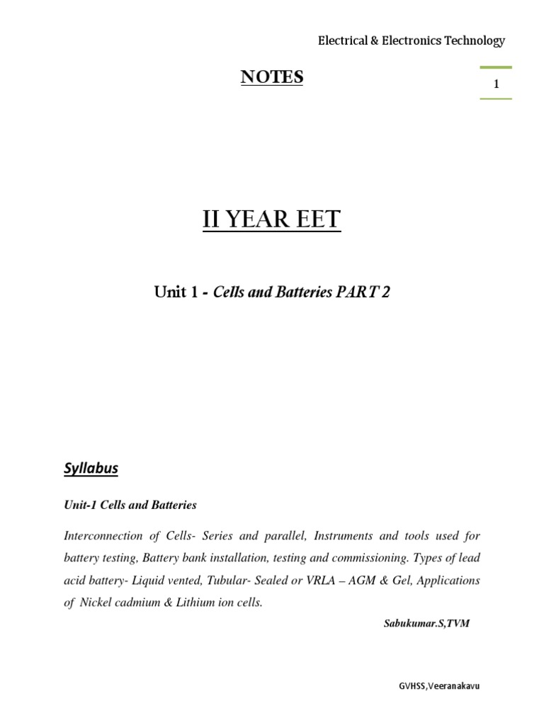 VHSE EET-Cell and Battery (Class Note) - Part2 | PDF | Battery ...