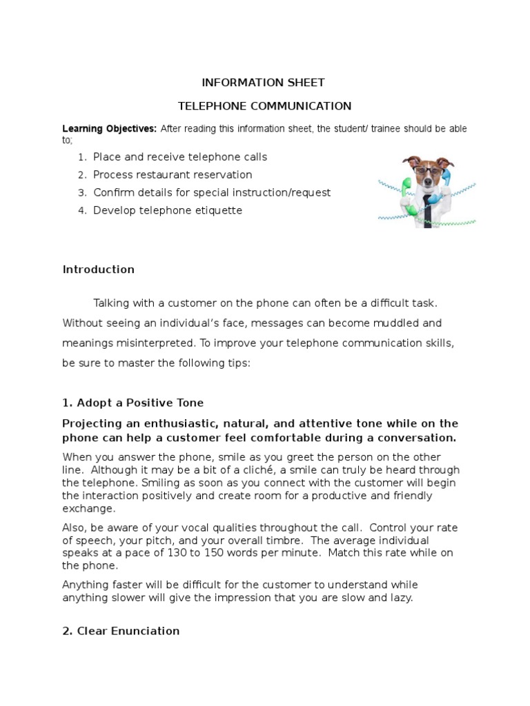 Restaurant Reservation Telephone Conversation