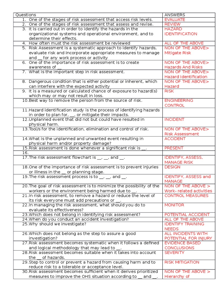 Risk Assessment Questions and Answers | PDF | Risk Assessment | Risk