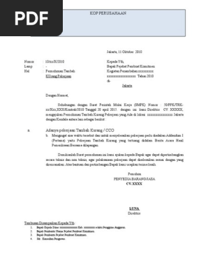 Surat Permohonan Pekerjaan Tambah Kurang