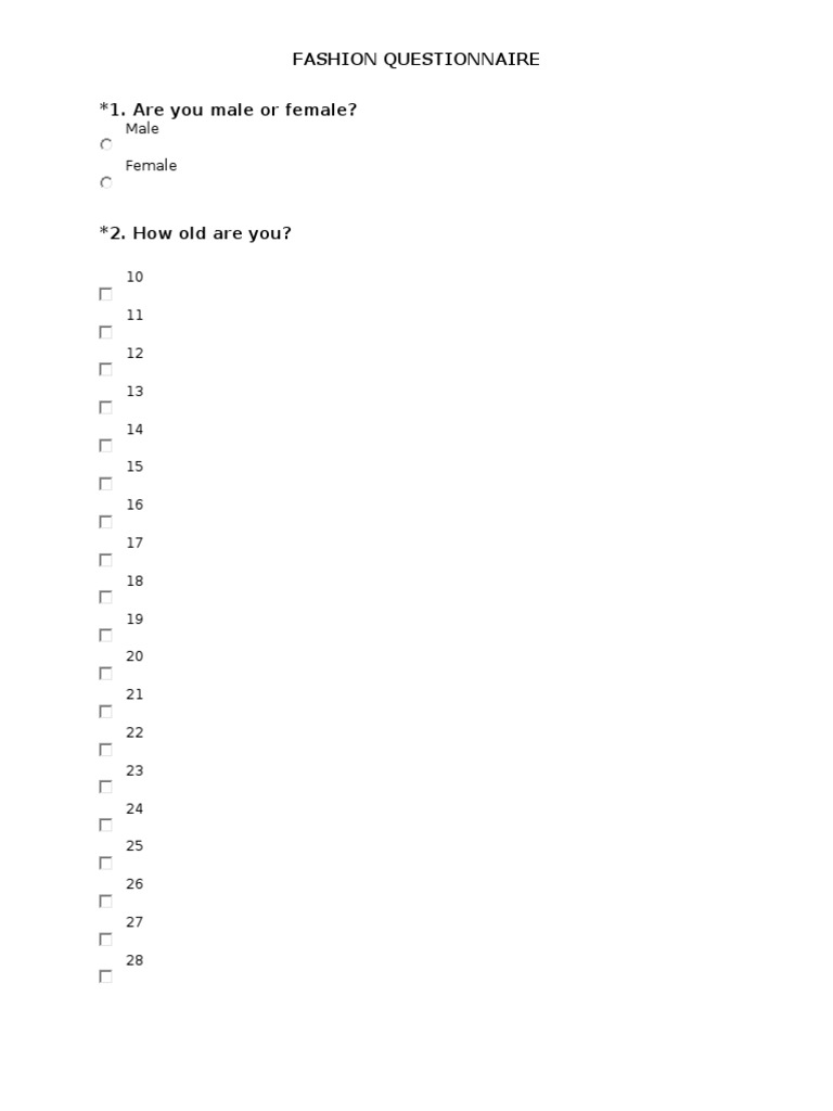 Fashion QFashion Questionnaire 2.uestionnaire 2 | PDF