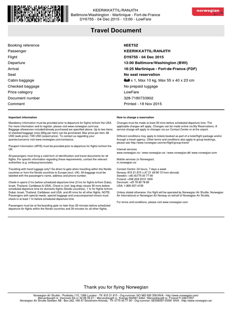norwegian baggage allowance usa