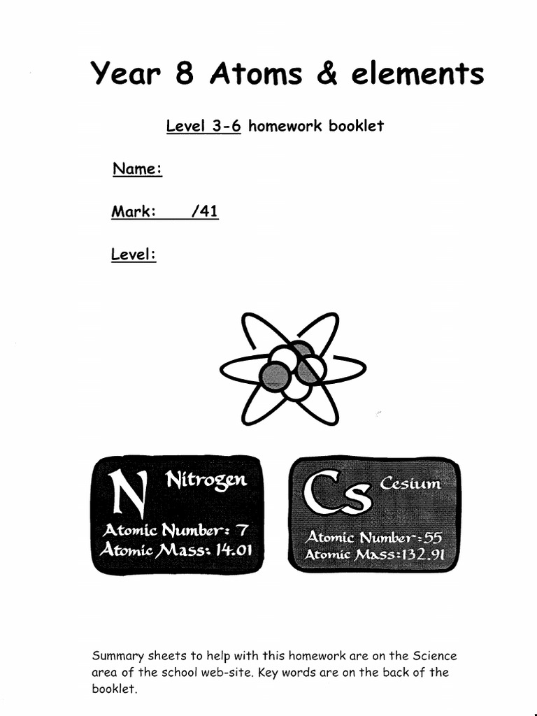 Year-8 Atoms and Elements Homework (3-6) | PDF