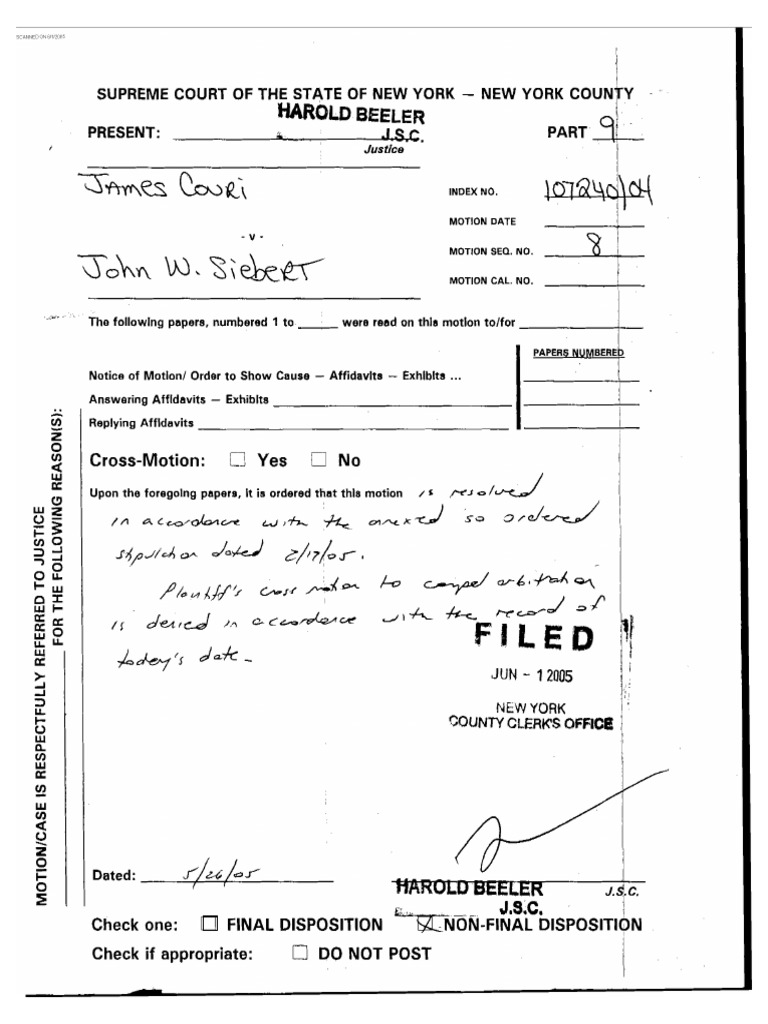 New York Supreme Court Motion Stipulation | PDF