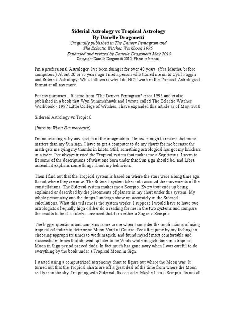 Siderial Astrology vs. Tropical Astrology PDF Year Zodiac