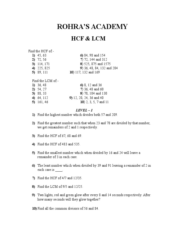 HCF & LCM | PDF | Ring Theory | Abstract Algebra
